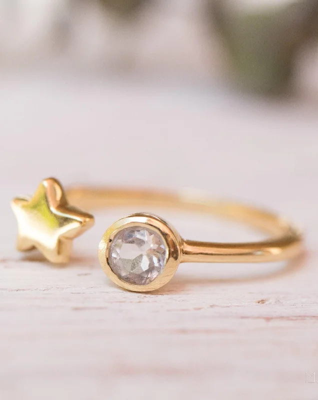 gold-plated rings for women-Star White Topaz Ring ~ 18k Gold Plated ~ - MR051