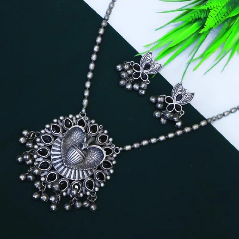 charm necklaces for women-Akruti Collection Oxidised Plated Long Necklace Set