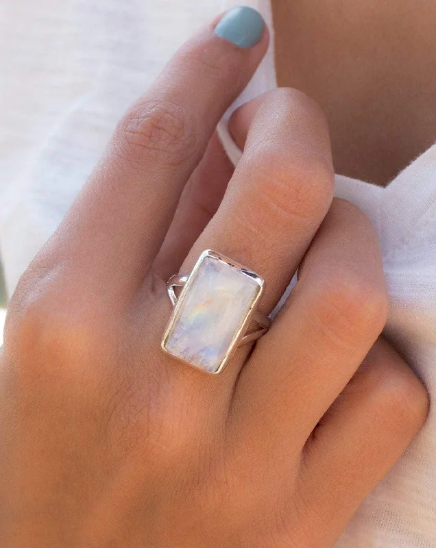 sterling silver rings with diamonds for women-Moonstone Rectangular ~ Sterling Silver 925 ~ MR271