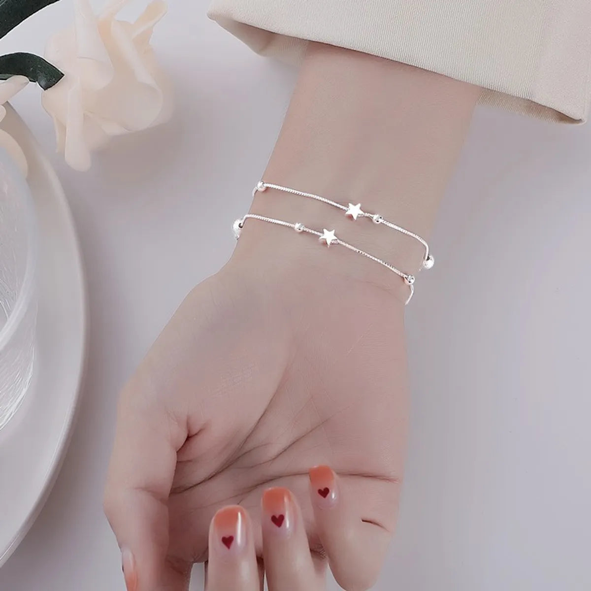 rose gold bangle bracelets for women-Elegant Star Sterling Silver Plating Bracelets