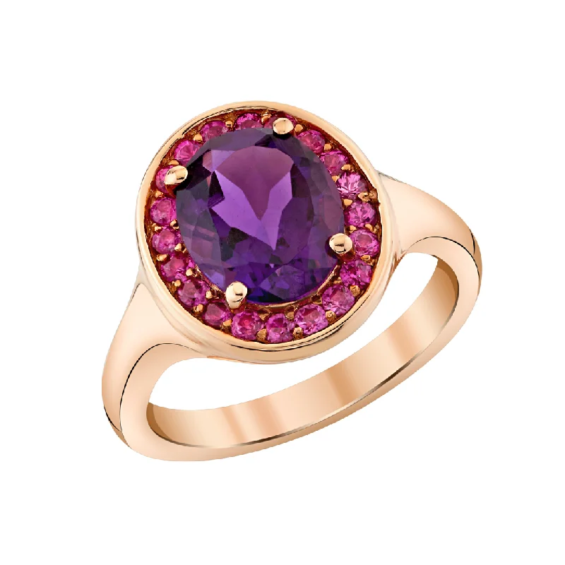 rose gold engagement rings for women-Amethyst + Pink Sapphire Ring