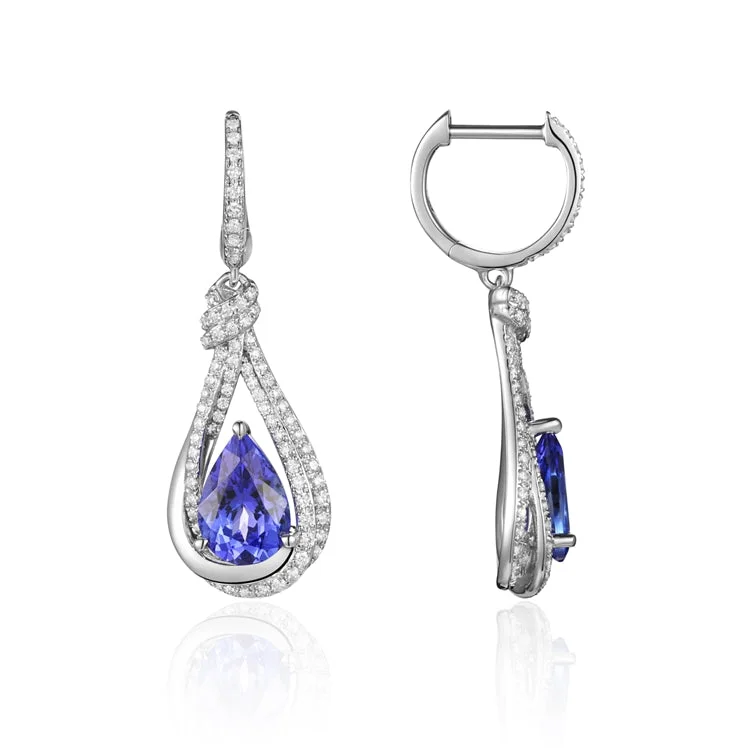 gold-plated dangly earrings for women-Luvente 14k Tanzanite and Diamond Dangle Earrings E04164