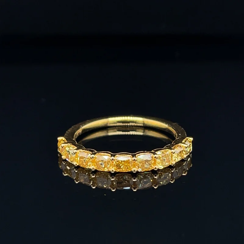 promise rings for women-Fancy Yellow Diamond ½ Eternity Wedding Ring in 18k Yellow Gold m- #556 - RGDIA671390