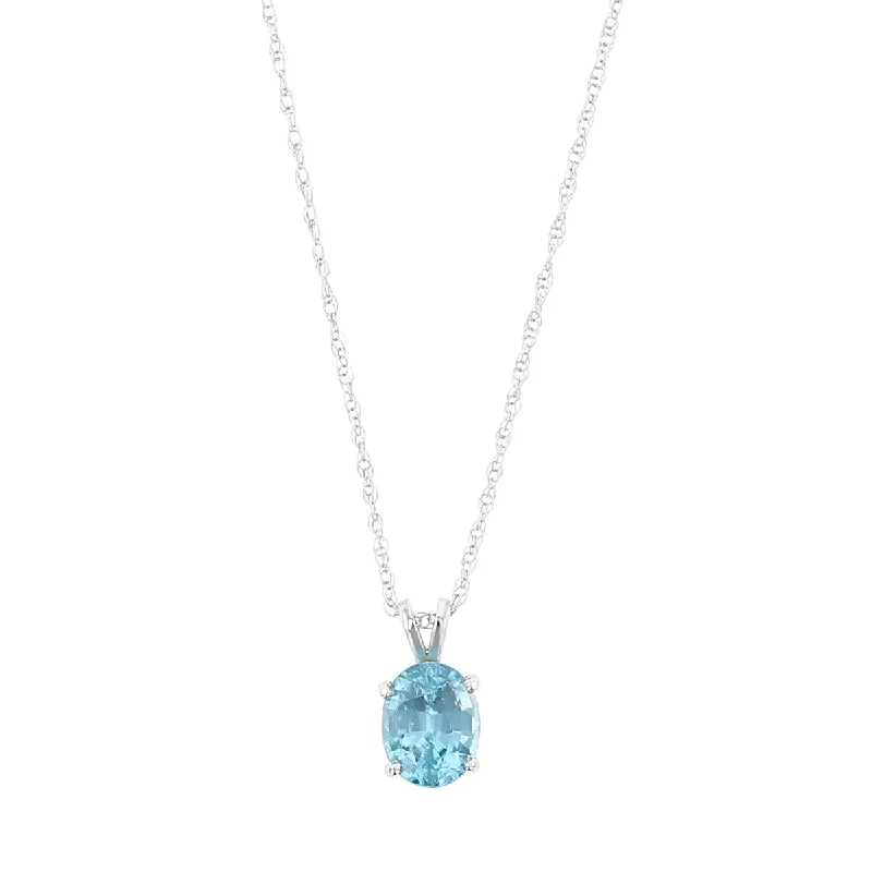 sun necklace for women-14K White Gold Oval Blue Zircon Pendant Necklace