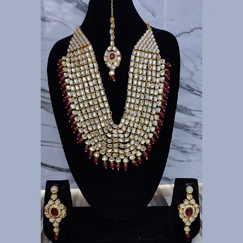 zodiac necklaces for women-Lucentarts Jewellery Gold Plated Kundan Long Necklace Set