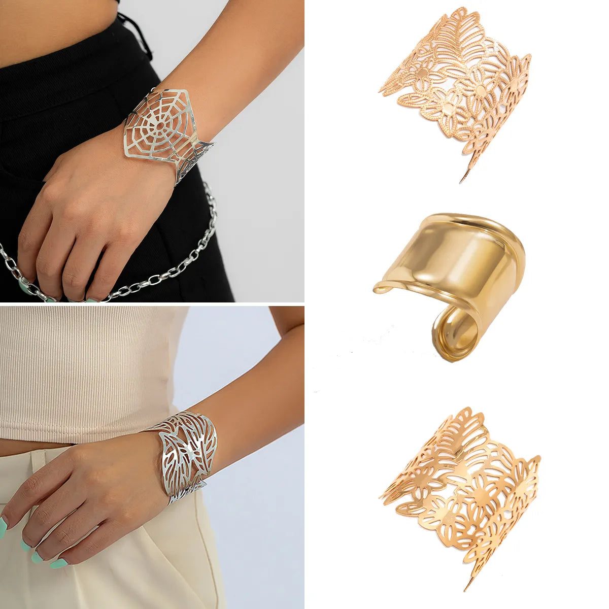 glittering bracelets for women-Wholesale Jewelry Elegant Streetwear Flower Metal Bangle