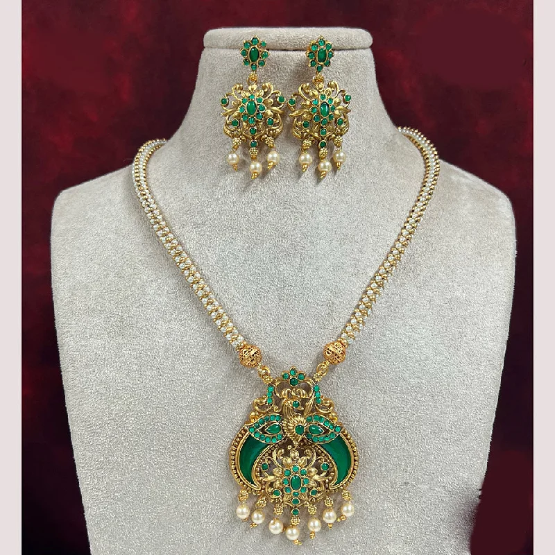 crystal necklaces for women-Diksha Collection Gold Plated Pota Stone Necklace Set