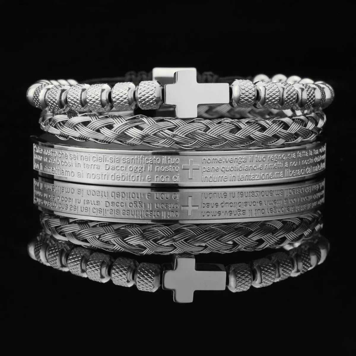 Steel Cross Bracelet Three-Piece Set #2