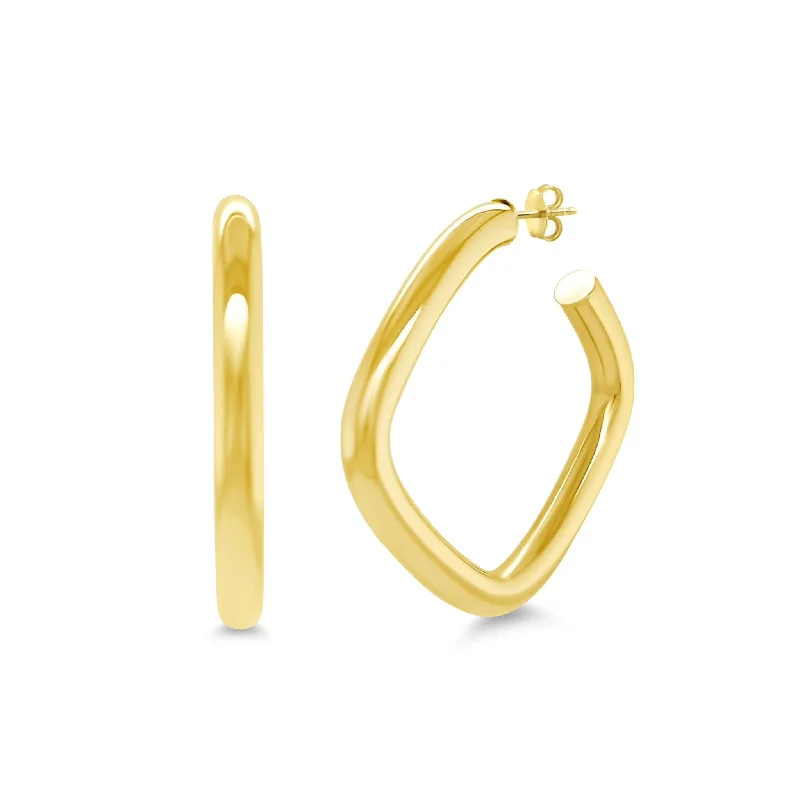 diamond drop earrings for women-Square Open Gold Tube Hoops