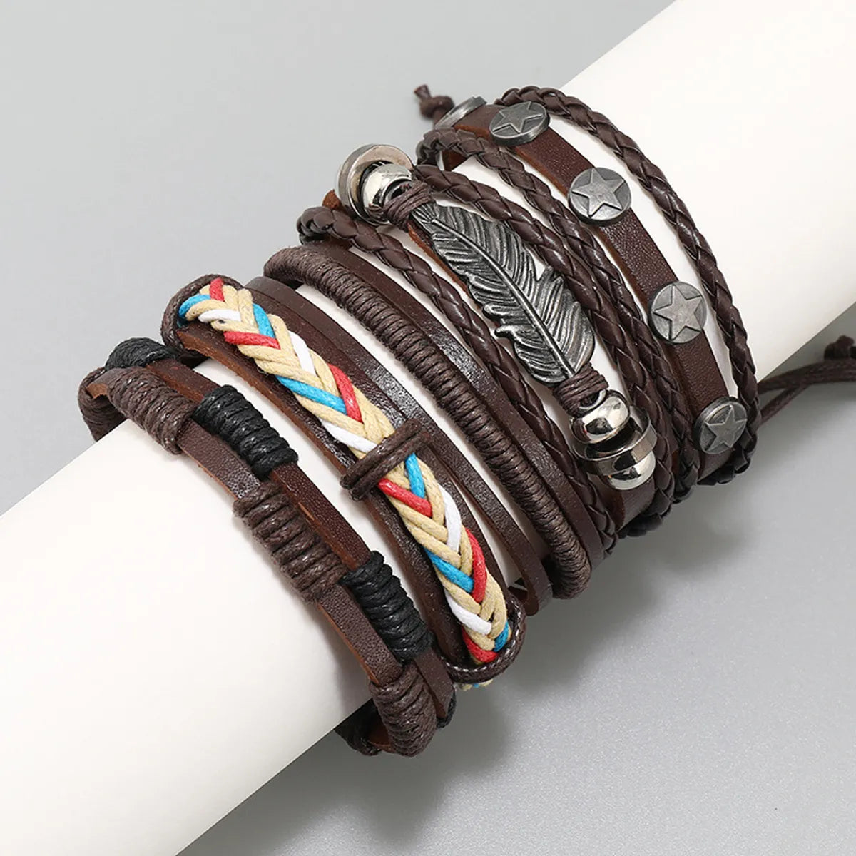 delicate bracelets for women-Casual Retro Star Pu Leather Alloy Wax Line Plating Braid Unisex Bracelets