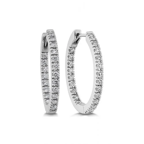 vintage stud earrings for women-0.47-0.54Ct Diamond Oval Hoop Earrings in 18k White Gold