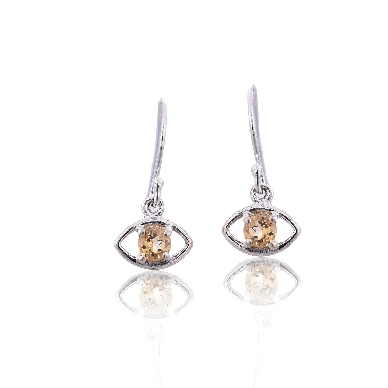 luxury earrings for women-Silver Mountain Citrine Eye shape silver 925 earring