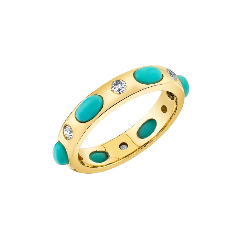 luxury rings for women-Turquoise and Diamond Band