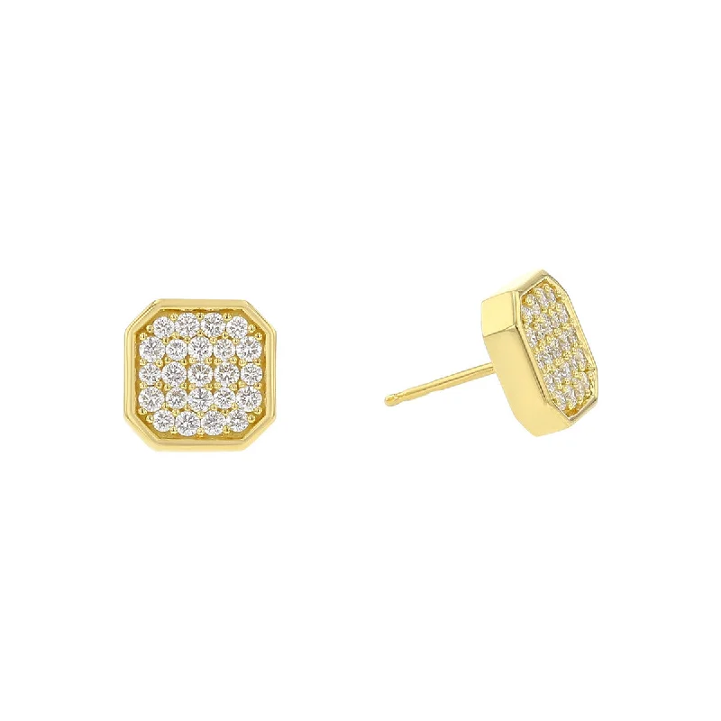 heart-shaped earrings for women-Asscher Shape Pave Stud Earrings