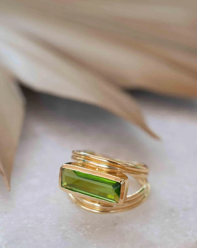 simple gold rings for women-Peridot Hydro Ring ~ Rectangular Stone ~ 18k Gold Plated ~ MR301