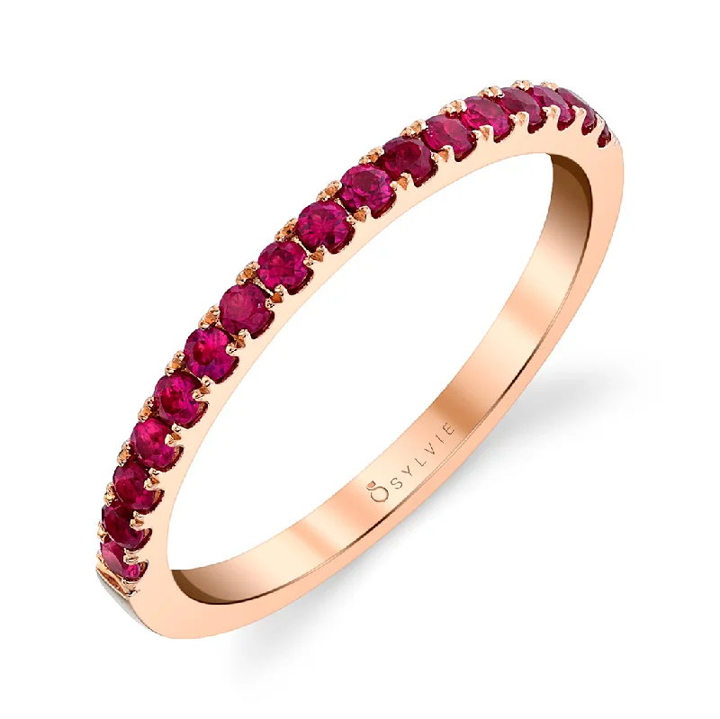 forever engagement rings for women-Sylvie Classic Rose Gold Ruby Wedding Band B4002 ALL RU