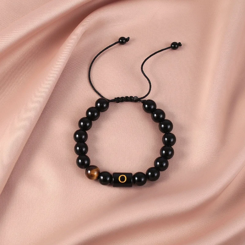 Obsidian Letter O Braided Rope Bracelet