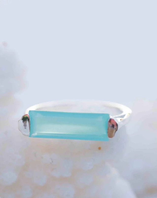 contemporary rings for women-Carine Ring ~ Aqua Chalcedony ~ Sterling Silver 925 ~ MR234