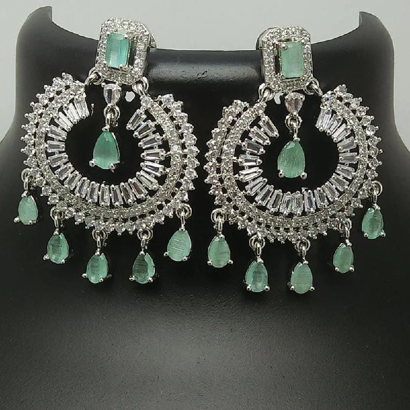 chandelier earrings for women-Pooja Bangles Silver Plated Crystal Stone Dangler Earrings