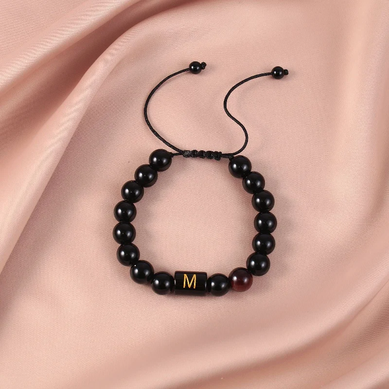 Obsidian Letter M Braided Rope Bracelet