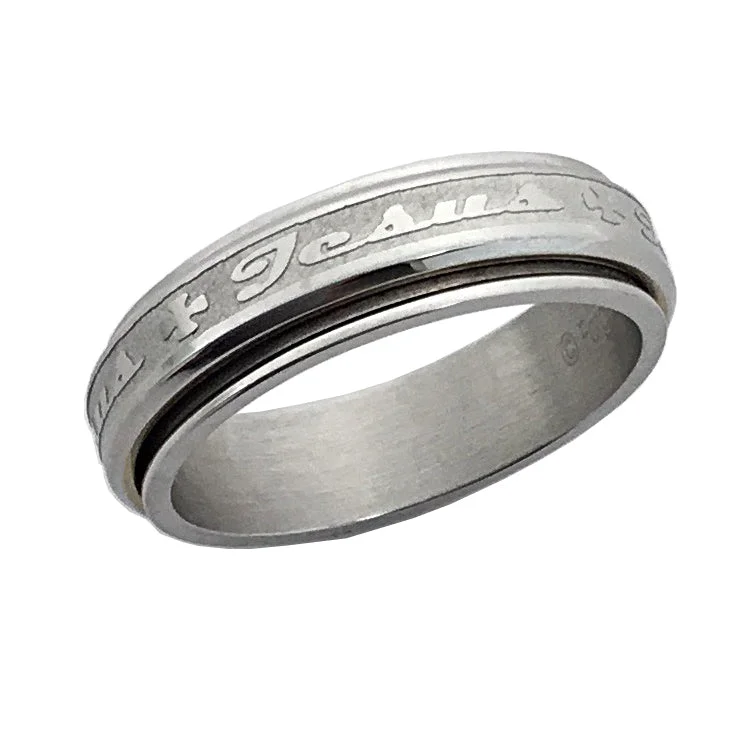 minimalistic rings for women-Jesus Spinner Ring