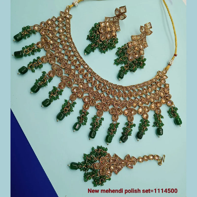 geometric gold necklaces for women-Padmawati Bangles Gold Plated Crystal Stone Necklace Set