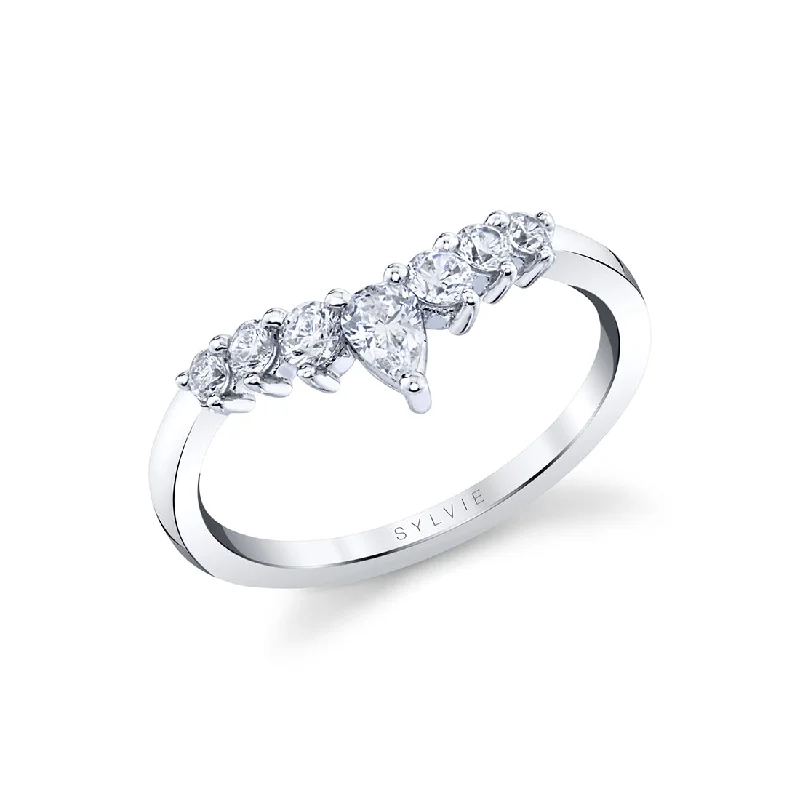 wedding engagement rings for women-Sylvie Curved Diamond Wedding Band B0104