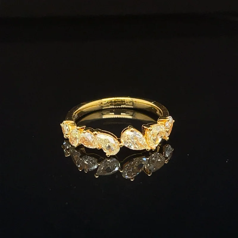 wedding rings for women-Yellow Diamond Cascade Anniversary Wedding Ring in 18k Yellow Gold - #611 - RGDIA670982