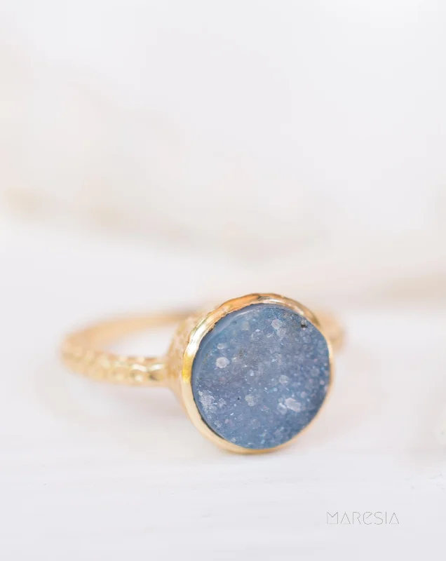 adjustable rings for women-Gabi Blue Druzy Ring ~ 18k Gold Plated ~ SMR112