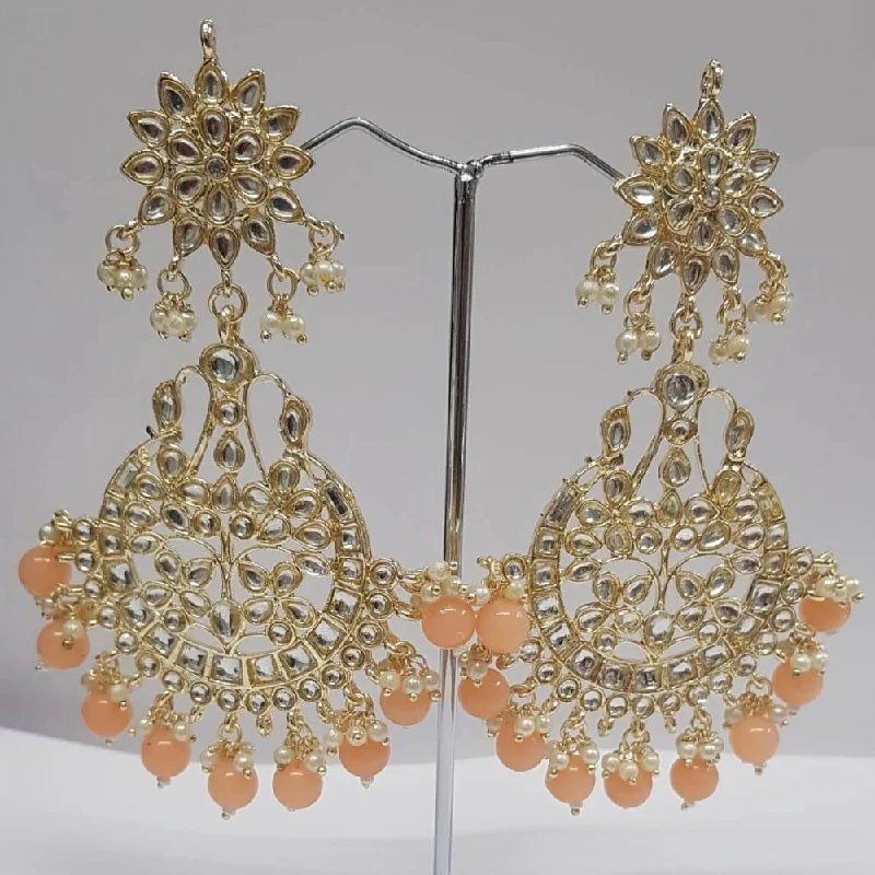 rose gold earrings for women-Shreeji Kundan Stone Gold Plated Dangler Earrings - ShreejiEar25