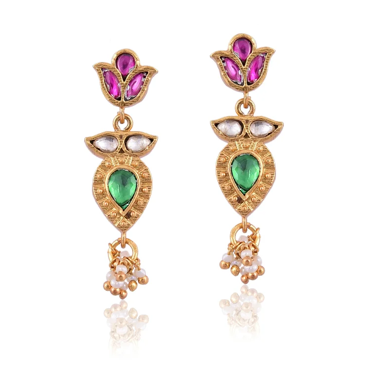 gold drop earrings for women-Silver Mountain Ethnic Gold Plated 925 Silver  Earrings