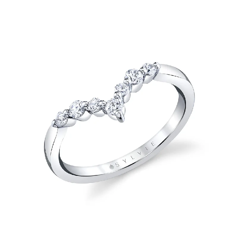 cushion cut engagement rings for women-Sylvie Wide Curved Round Diamond Wedding Band B141