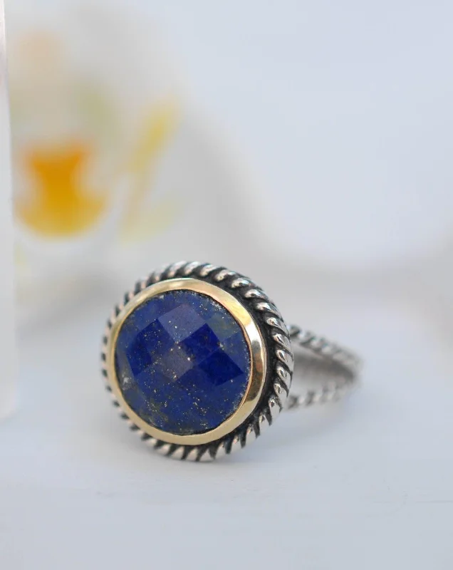 minimalistic rings for women-Lapis Lazuli Ring ~ Sterling Silver 925 and Gold Vermeil ~MR169