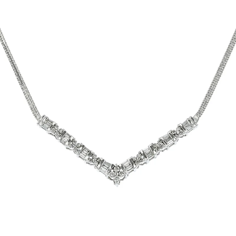 eco-friendly necklaces for women-14K White Gold V-Shape Front Diamond Necklace