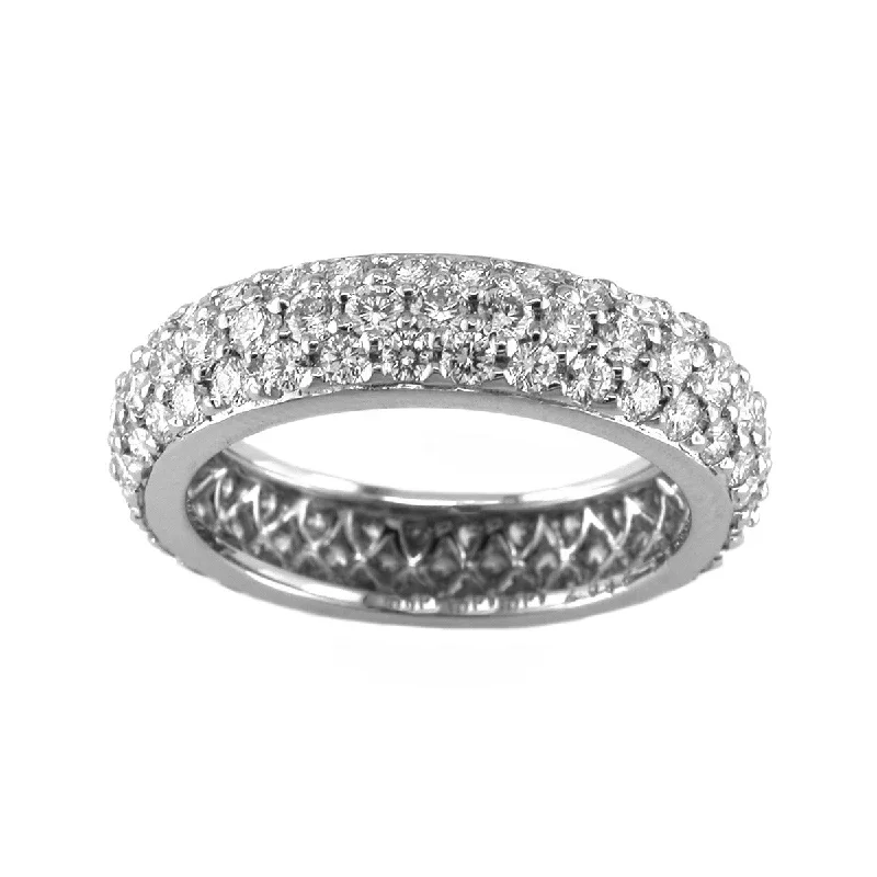 large diamond engagement rings for women-Platinum Diamond 3 Row Pave Wedding Band