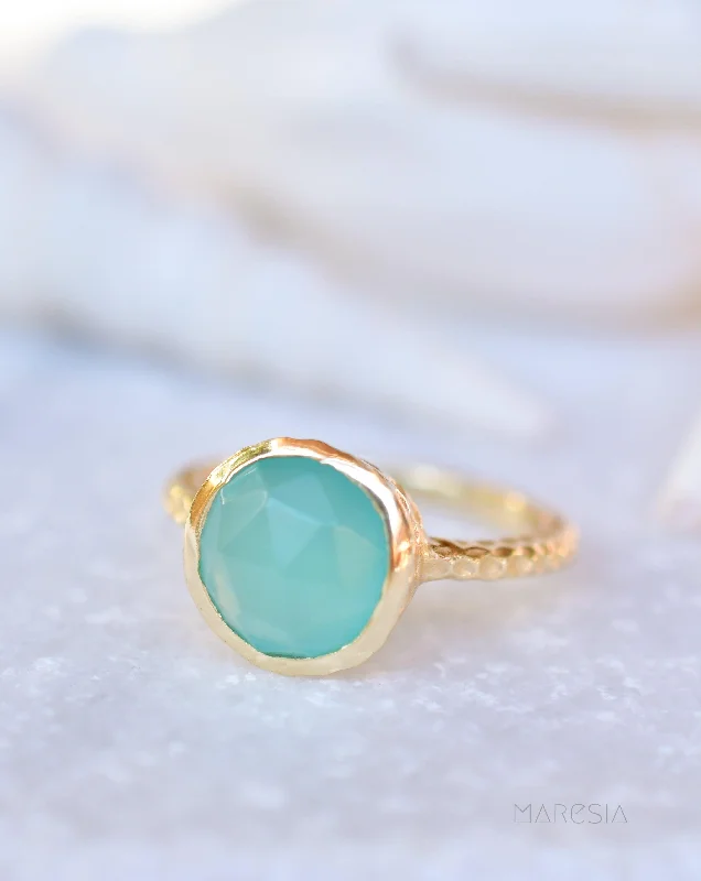 stackable rings for women-Gabi Aqua Chalcedony Gold Ring ~ 18k Gold Plated ~SMR106