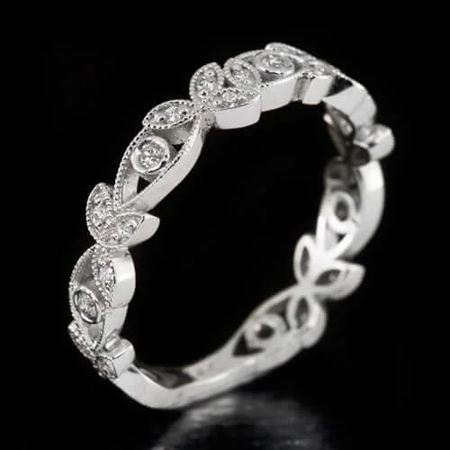 elegant engagement rings for women-VINTAGE STYLE PLATINUM G-H VS DIAMOND WEDDING BAND FILIGREE RING FLORAL RING