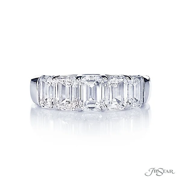 gold engagement rings for women-Platinum Emerald Cut Diamond Wedding Band