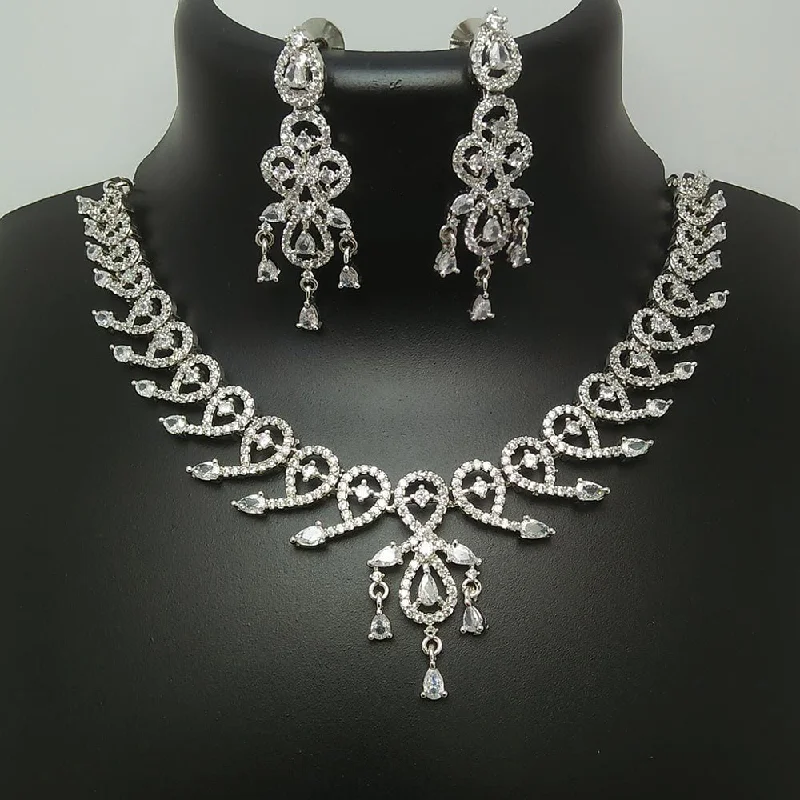 gold necklaces for women-Manisha Jewellery Silver Plated AD Necklace Set