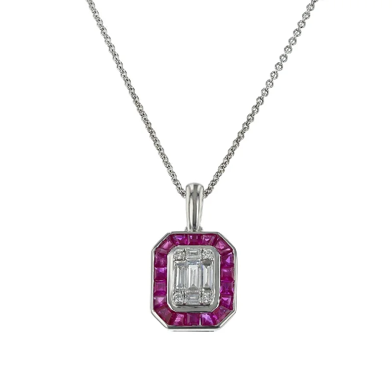 beach necklaces for women-14K Gold Diamond and Ruby Halo Pendant Necklace