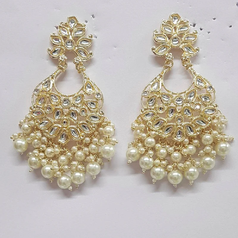 beaded earrings for women-Shreeji Kundan Stone Gold Plated Dangler Earrings - ShreejiEar36