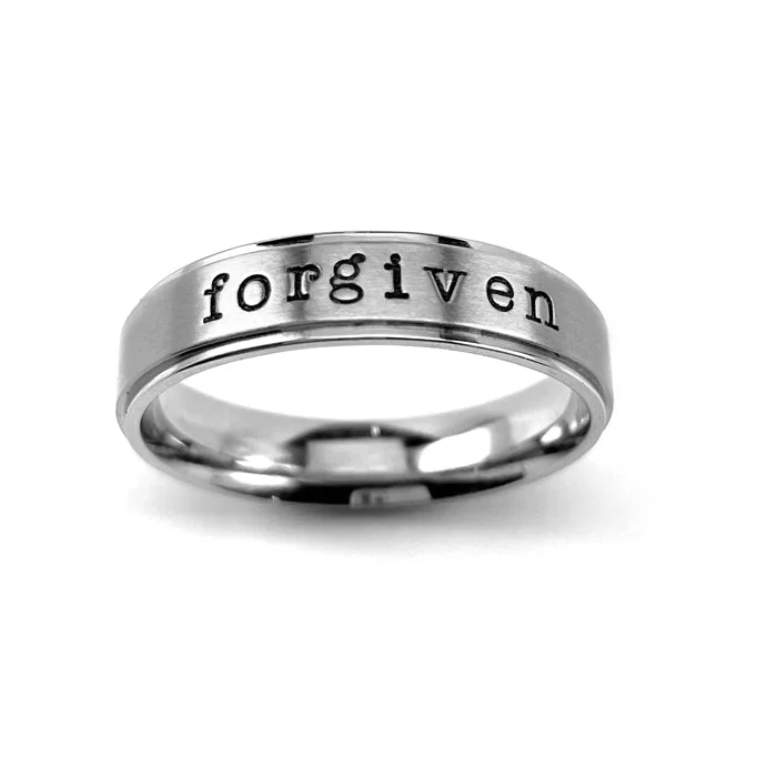 emerald rings for women-Forgiven Hand Stamped Band Ring