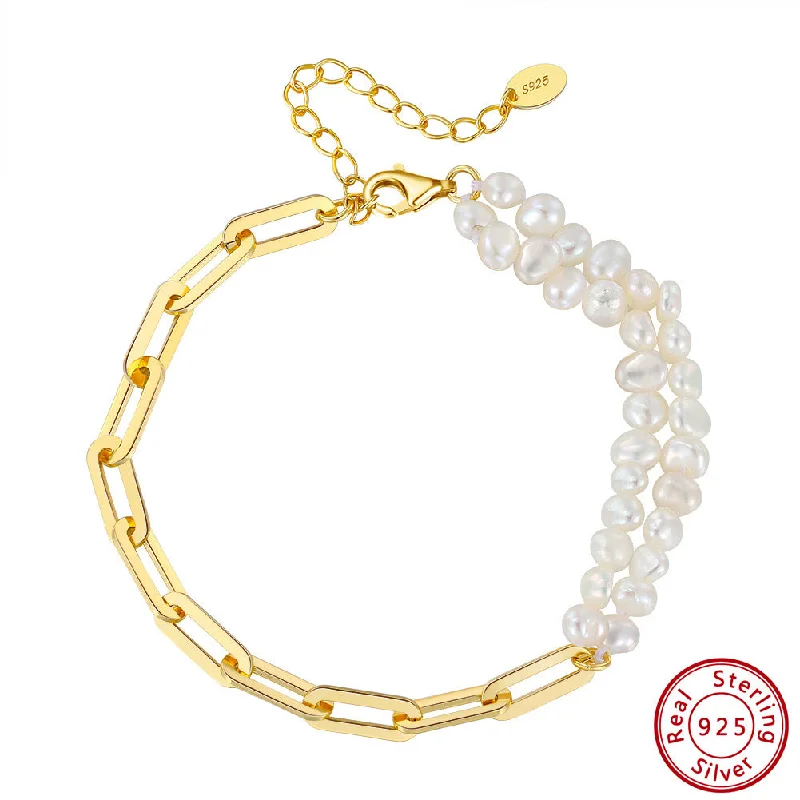 14K Gold, Pearl 5-6mm Chain about 4.5*12 0.6 Thick Total Length 17.5 4cm