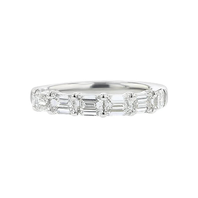 oval engagement rings for women-Platinum Emerald-Cut Diamond Wedding Band