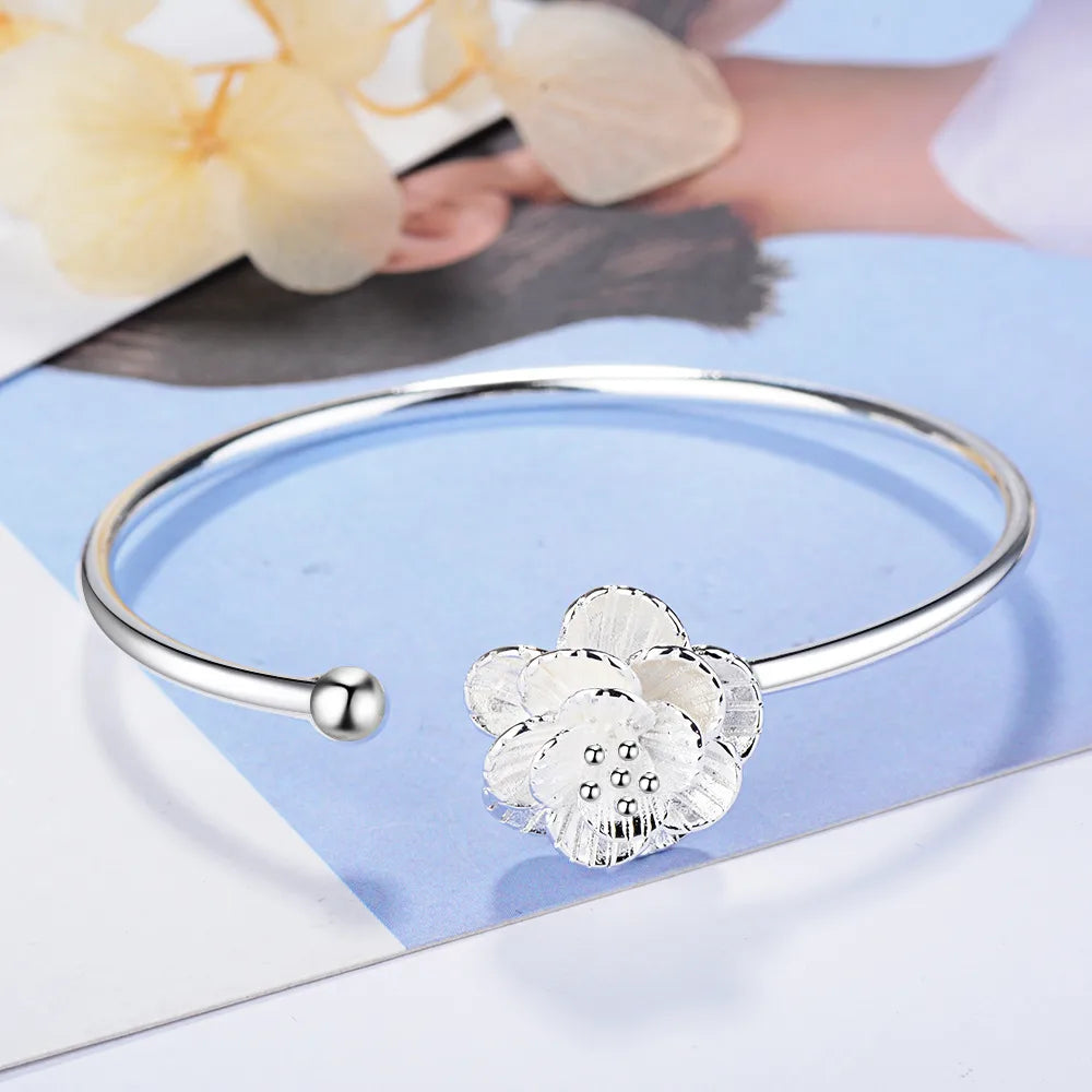 tennis bangles for women-Copper Silver Plated Cute Lady Sweet Plating Flower Bangle