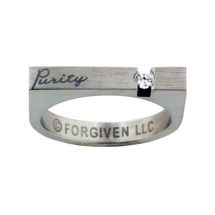 stackable bands for women-Signet Purity Ring