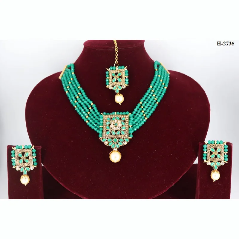 gemstone necklaces for women-Corbeda Fashion Gold Plated Pota Stone Necklace Set