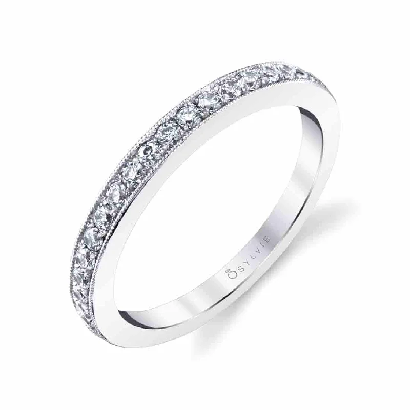 unique engagement ring styles for women-Sylvie Classic Wedding Band With Milgrain Edge BS1873