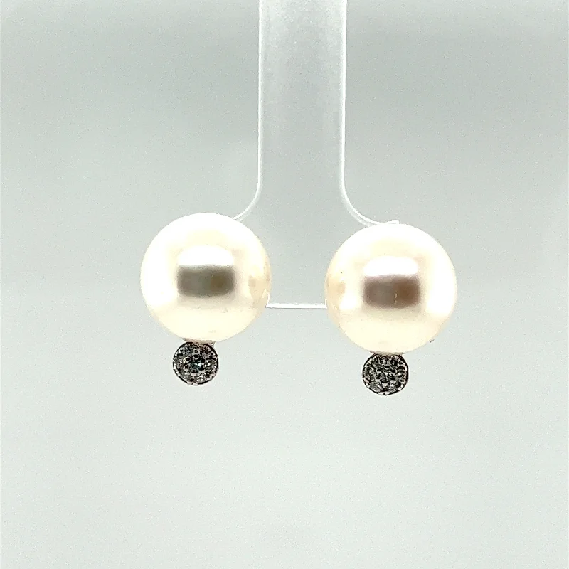 vintage drop earrings for women-White South Sea Pearl and Diamond Modern Earrings