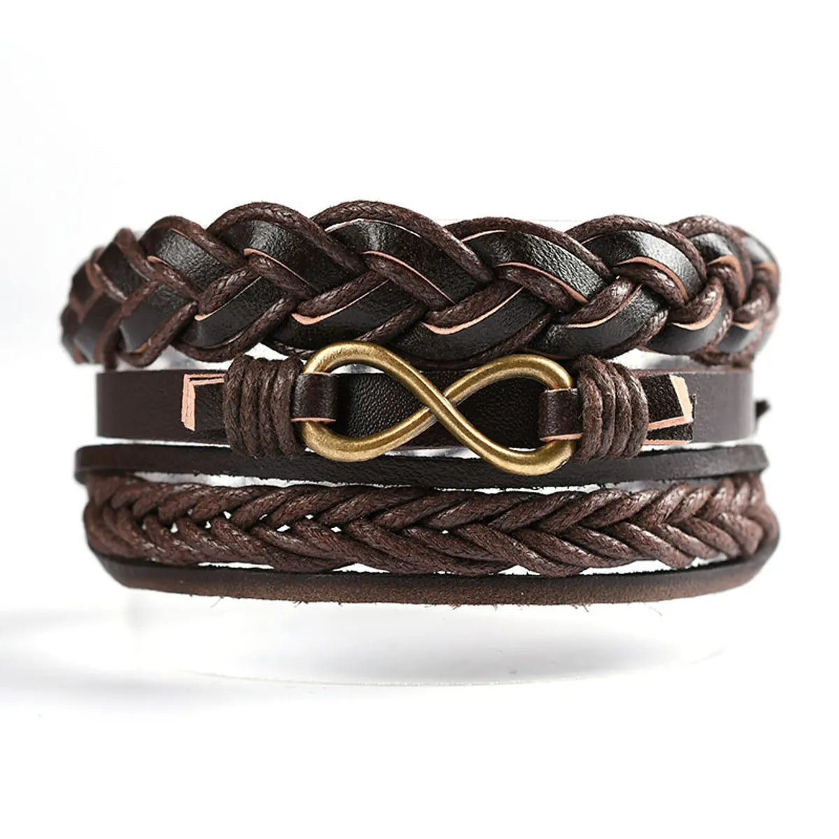 stretchable bracelets for women-Hip-Hop Retro Geometric Infinity Pu Leather Alloy Men'S Bracelets